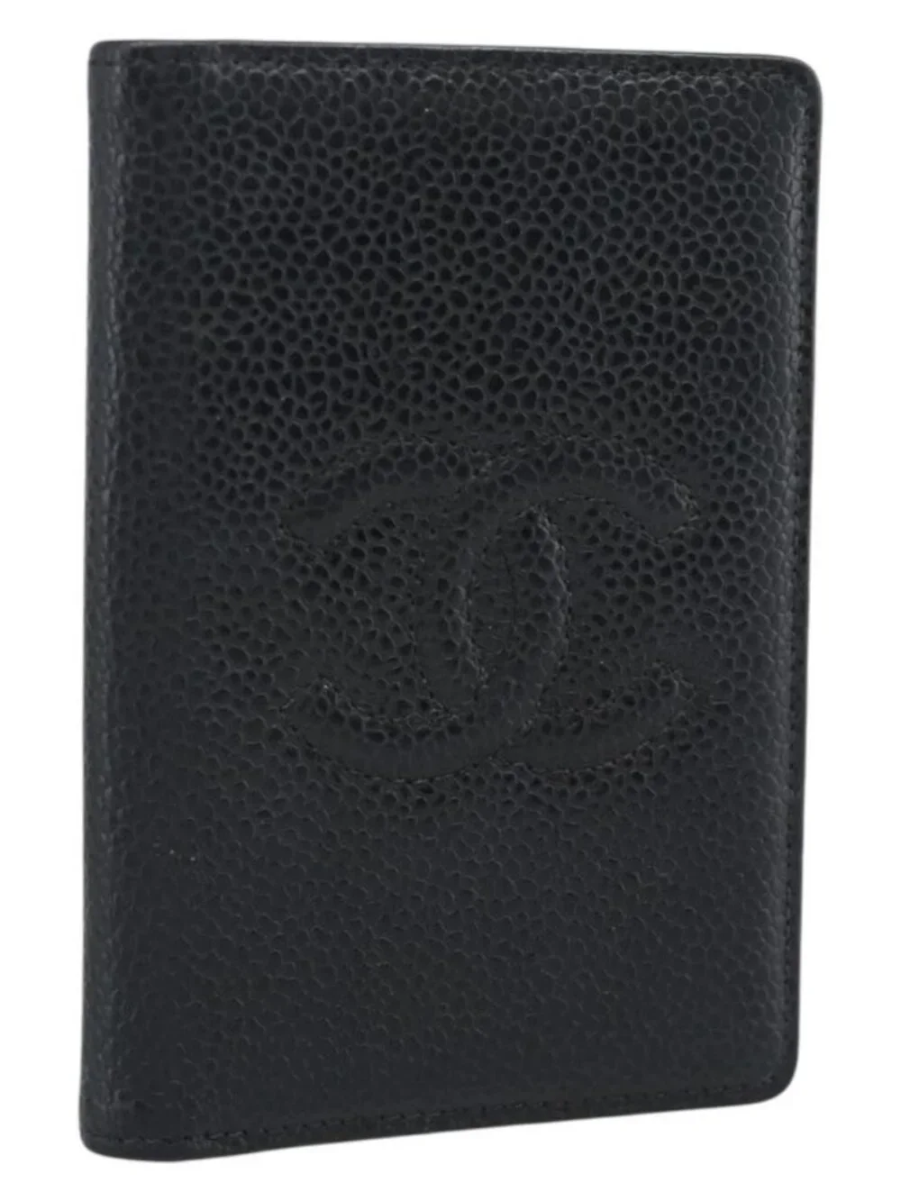 CHANEL Card Case Grained Calf Skin Black CC Auth 188321M